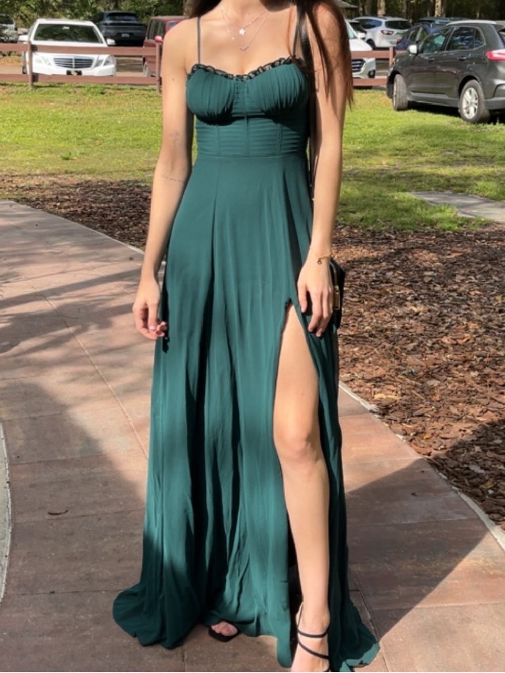 Elegant Forest Green Spaghetti-Strap Maxi Dress